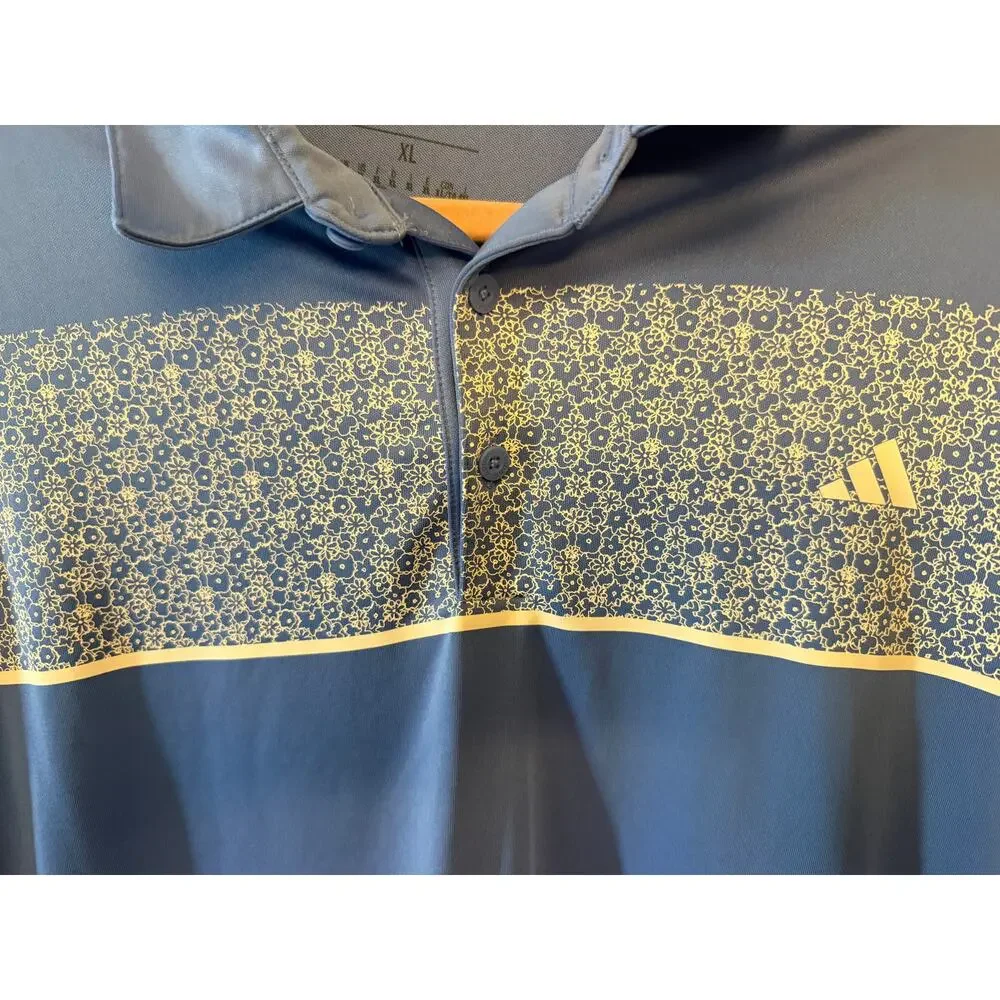 Adidas Golf Polo Shirt Mens XL Blue White Floral Print Short Sleeve Performance